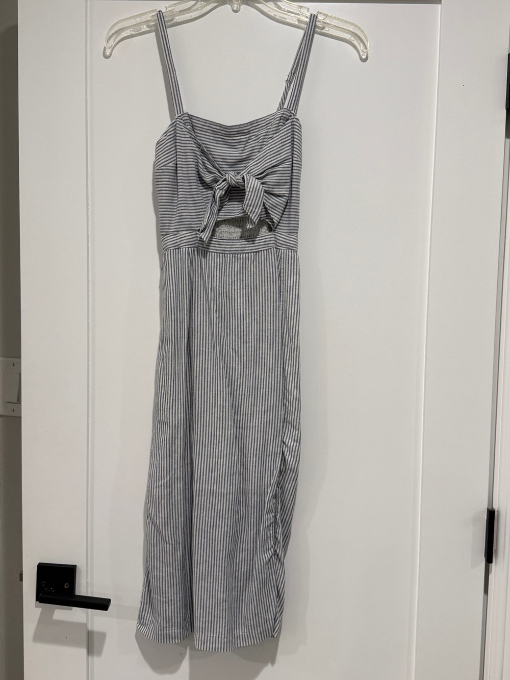 Abercrombie Cutout Striped Tie-Front Midi Dress in Blue and White